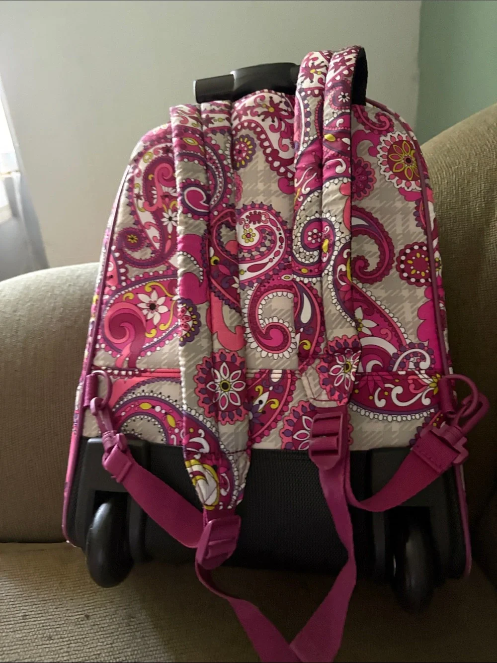 Vera Bradley Pink Paisley Pattern Rolling Backpack Vintage Y2K
